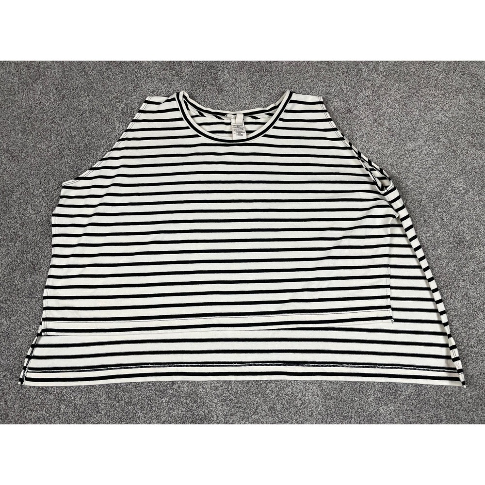 Free People Shirt Womens Small Madness Stripe Muscle Top Black Crop Boxy Boho